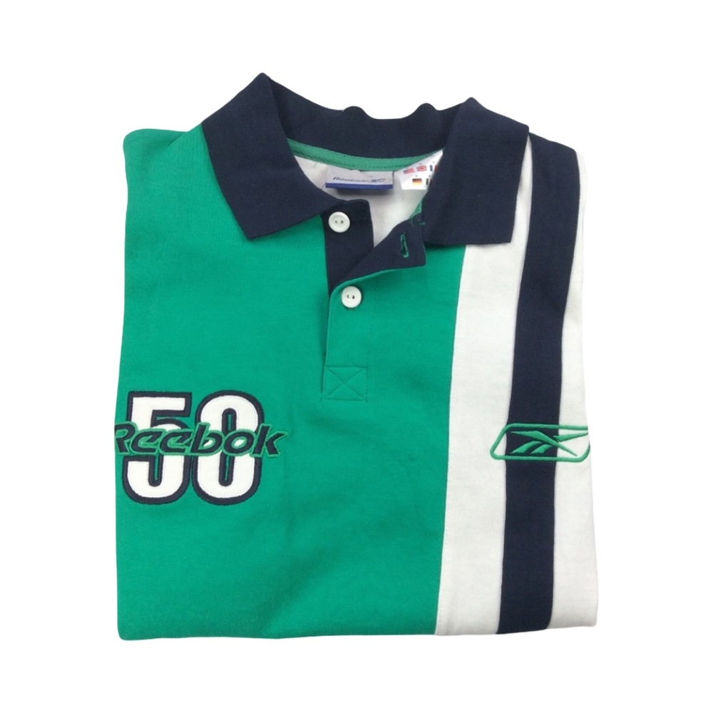 Reebok 50 Mens Pullover Short Sleeve Polo Shirt Size M Wide Vertical Stripe